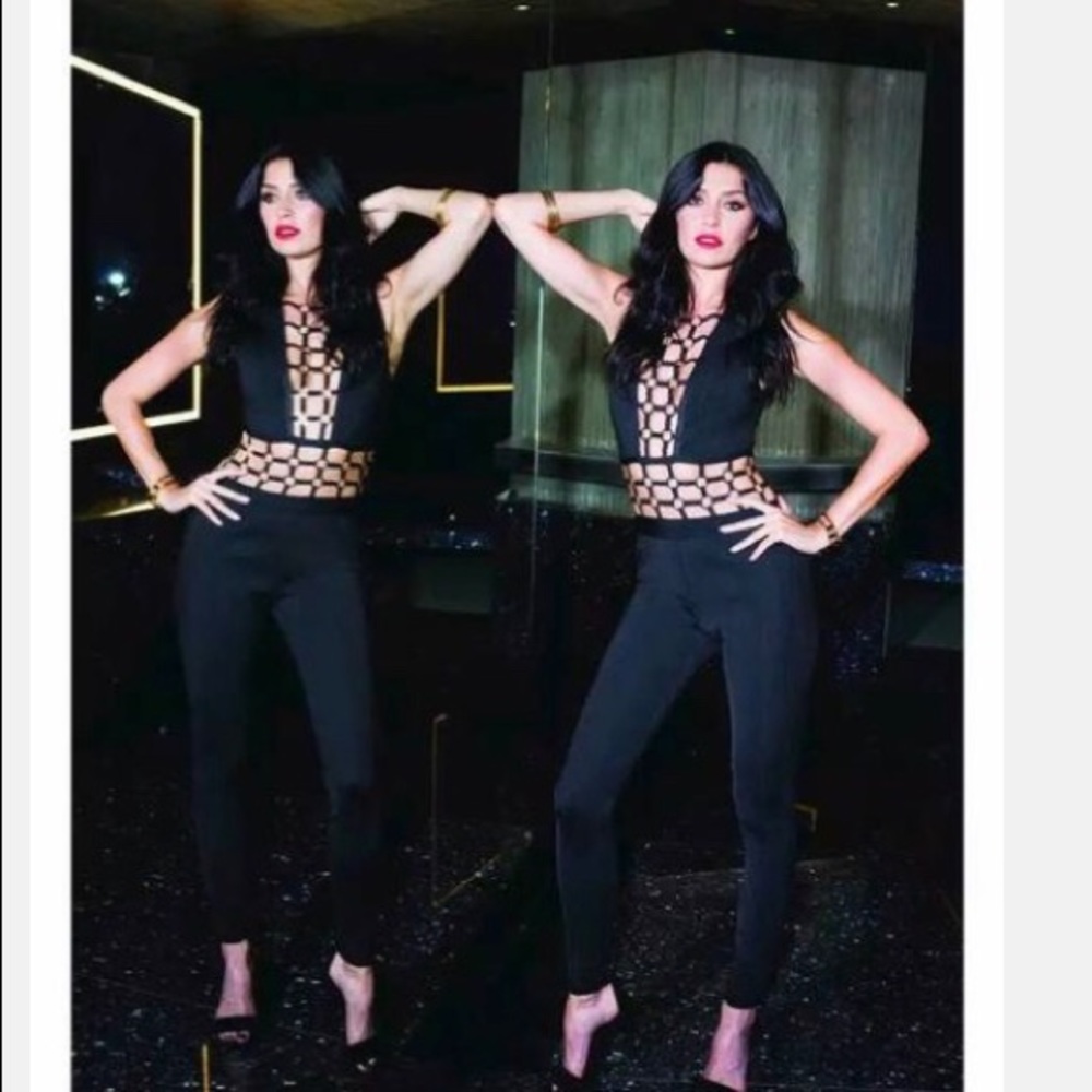 Black Gold Ring waist  bandage Jumpsuit